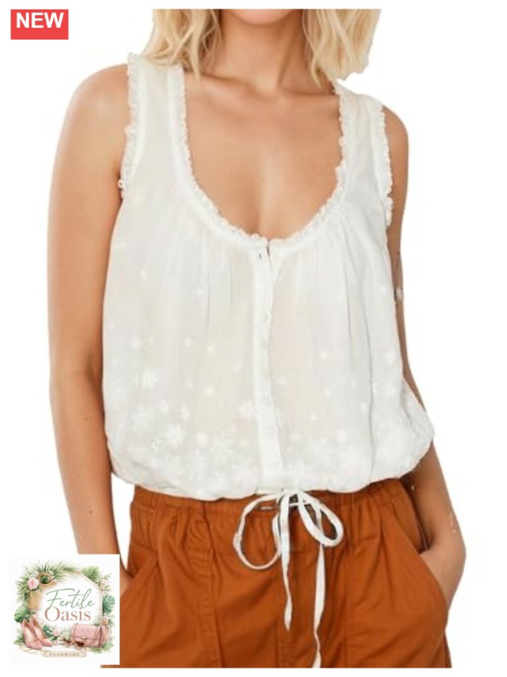 Boho Embroidered Tank Cami Blouse Flowy Cotton Voile Crop Top